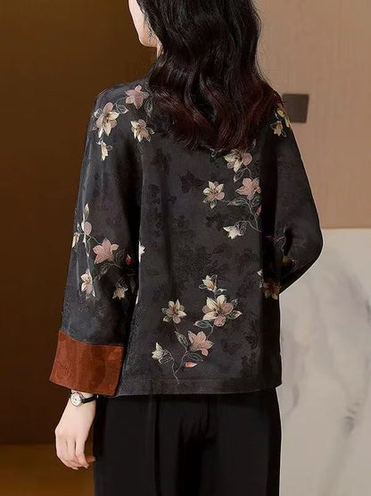 Chinese Silk Printed Long Sleeve Cardigan Top