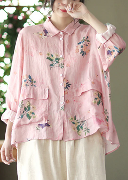 Elegant Low Height Design Linen Pocket Long Sleeve Shirt Top