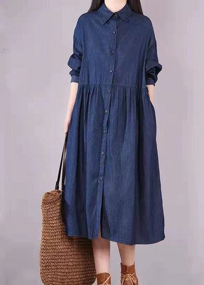 Loose Long Sleeve Shirt Patchwork Denim Dress