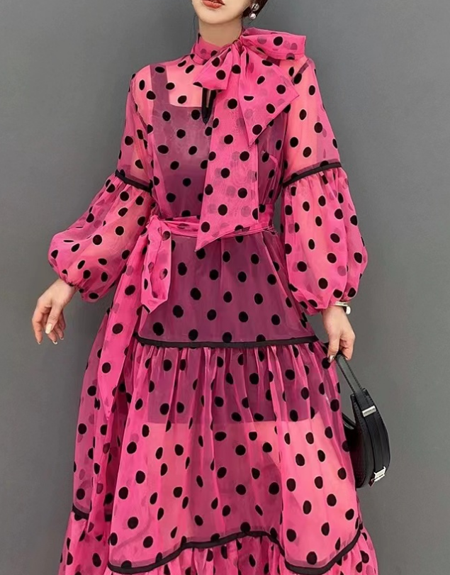 Black Polka Dot Sun Screen Outer Two Piece Dress