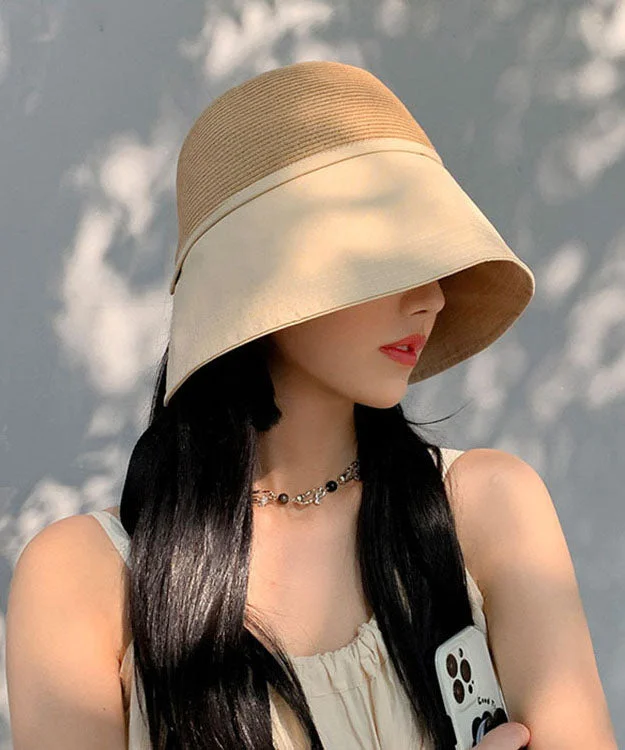 Fashion Patchwork Bow Straw Fisherman's Hat