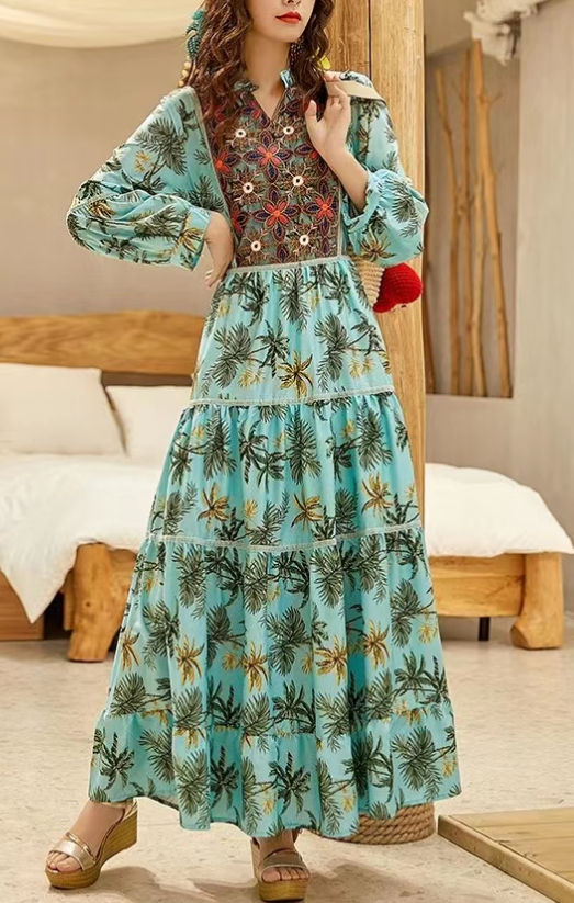 Bohemian Embroidered Patchwork Color Clash Beach Dress