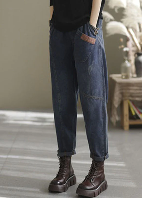 Elastic Waist Pocket Denim Trousers