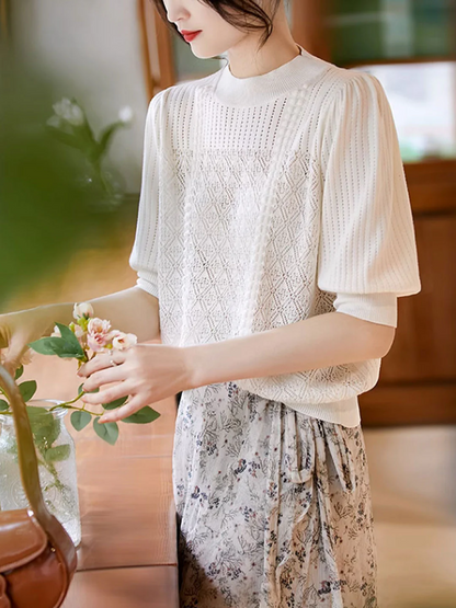 Elegant Lantern Sleeve Knit Top