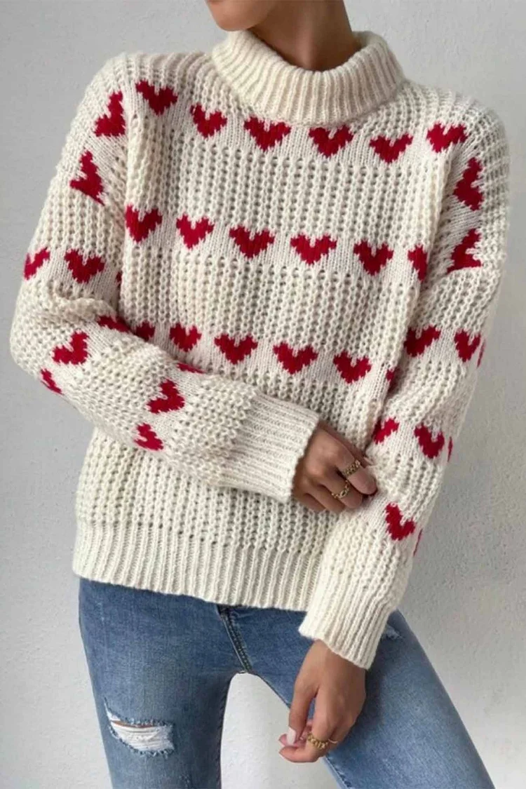 Loose Heart Jacquard Knit Sweater