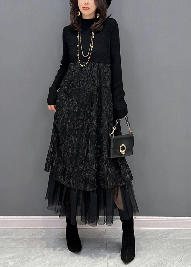 Women's Black Tulle Patchwork Dress