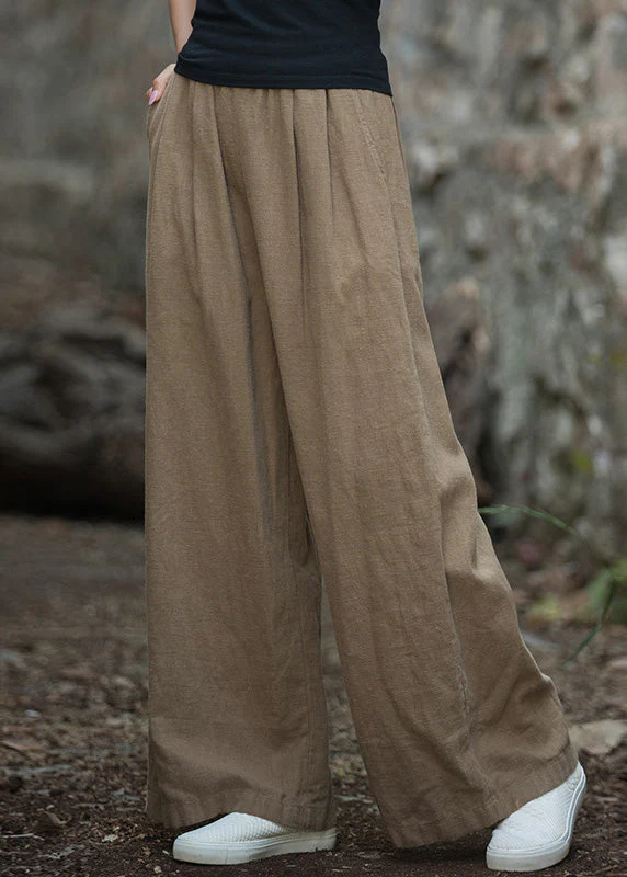 Women's Large Size Pocket Elastic Waist Linen Wide Leg Pants Summer Spring