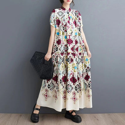 Casual Lapel Button Long Sleeve Printed Shirt Dresses