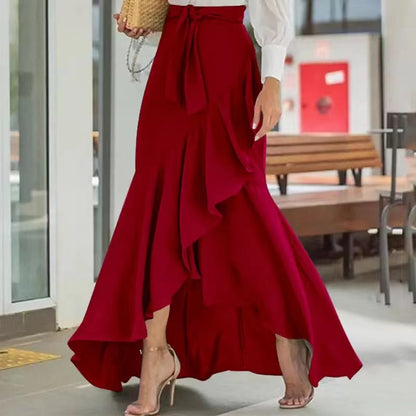 Women's High-Waisted Ruffled Asymmetrical Half-Body Skirt