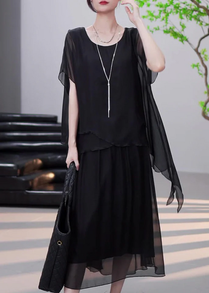 Elegant Asymmetric Fake Two Piece Chiffon Dress Summer