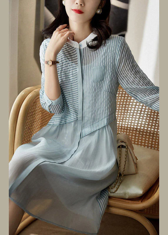 Women's Blue Round Neck Cardigan Long Sleeve Festival Dress Spring