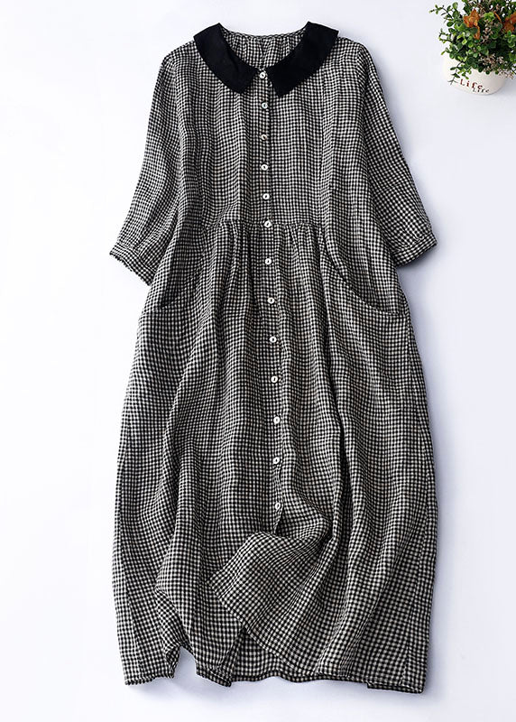 Black And White Plaid Linen Shirt Dress