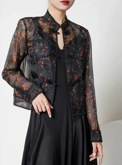 Elegant Organza Silk Short Jacket Top