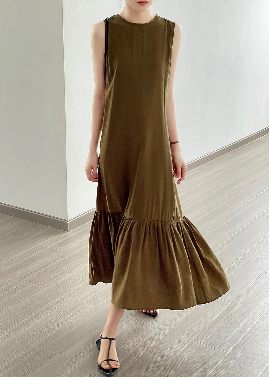 Women's Big Size Button Hollow Out Cotton Dress Summer Spring