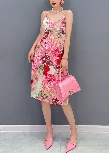 French Pink Ruffle Embellished Printed Chiffon Two Piece Dress