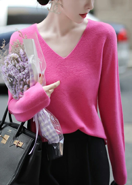 Elegant V-Neck Warm Wool Knit Top