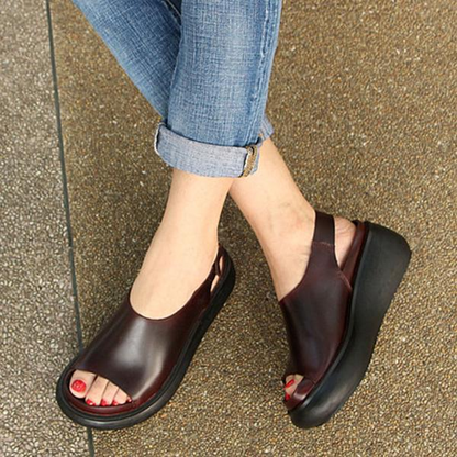 Casual Cowhide Shoes Coffee Slope Heel Sandals