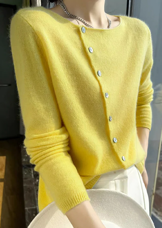 Minimalist O-Neck Buttoned Wool Sweater Top