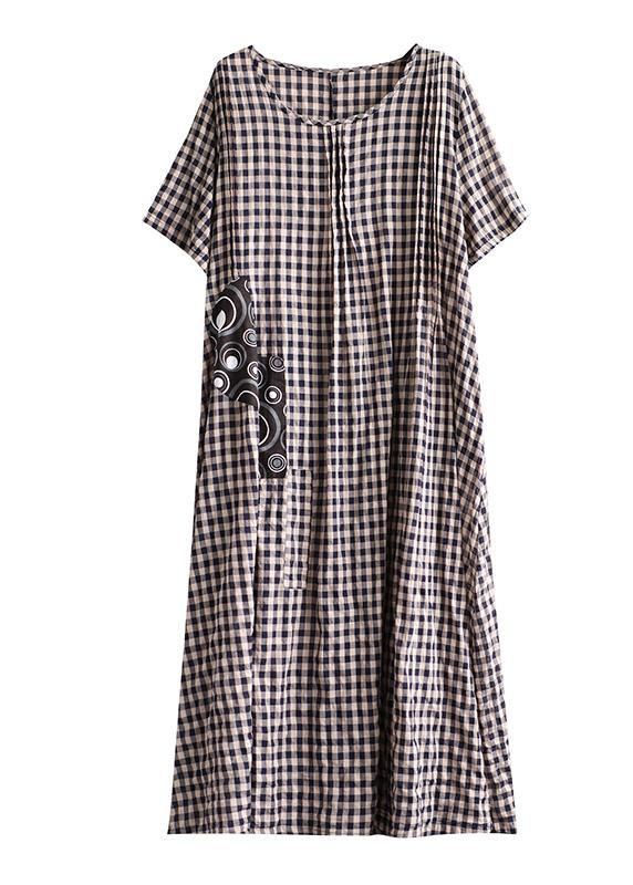 Elegant Black Plaid Short Sleeve Dress