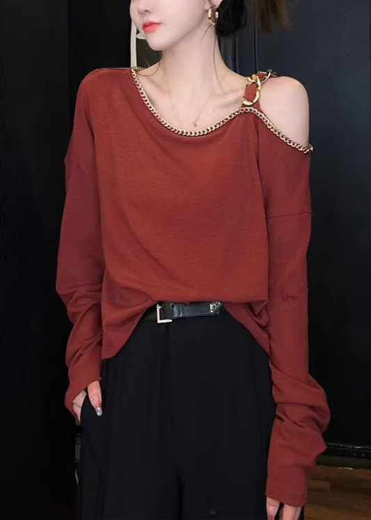 Asymmetrical Strapless Chain Long Sleeve Top