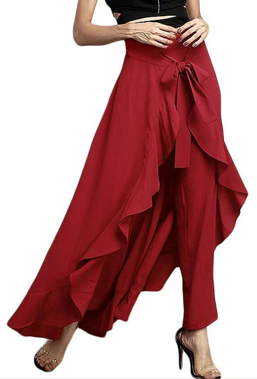 Loose High Waisted Spliced Ruffle Wide Leg Pants