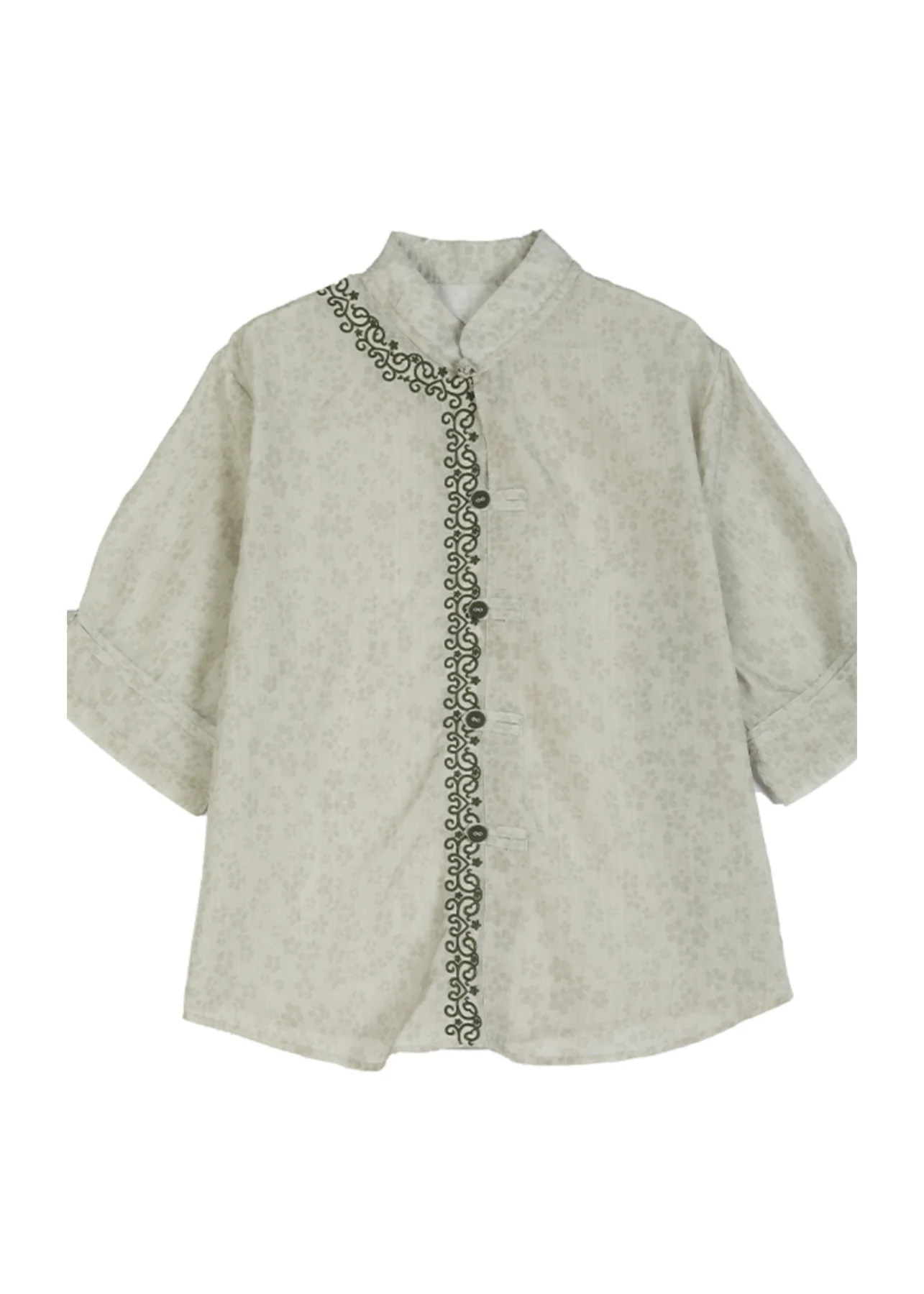 Women's Green Embroidery Printed Linen Top Summer