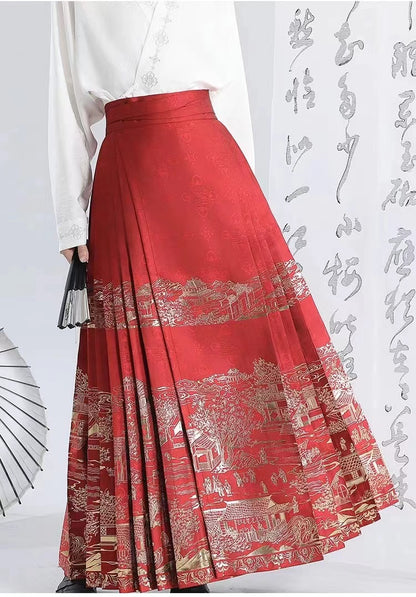 Elegant Printed Strappy Pleated Skirt