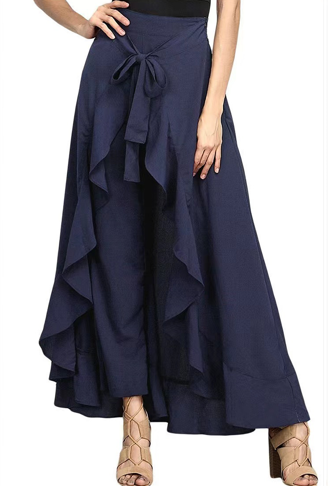 Loose High Waisted Spliced Ruffle Wide Leg Pants