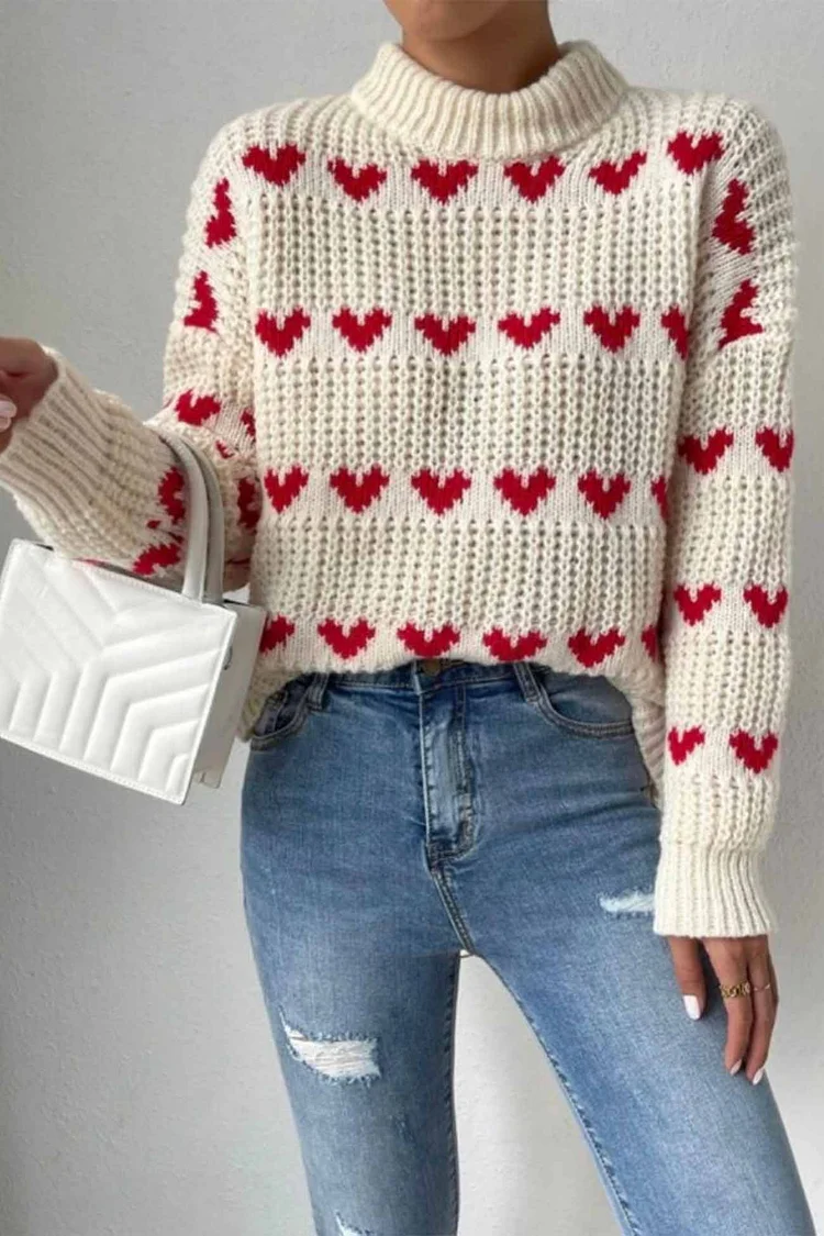 Loose Heart Jacquard Knit Sweater