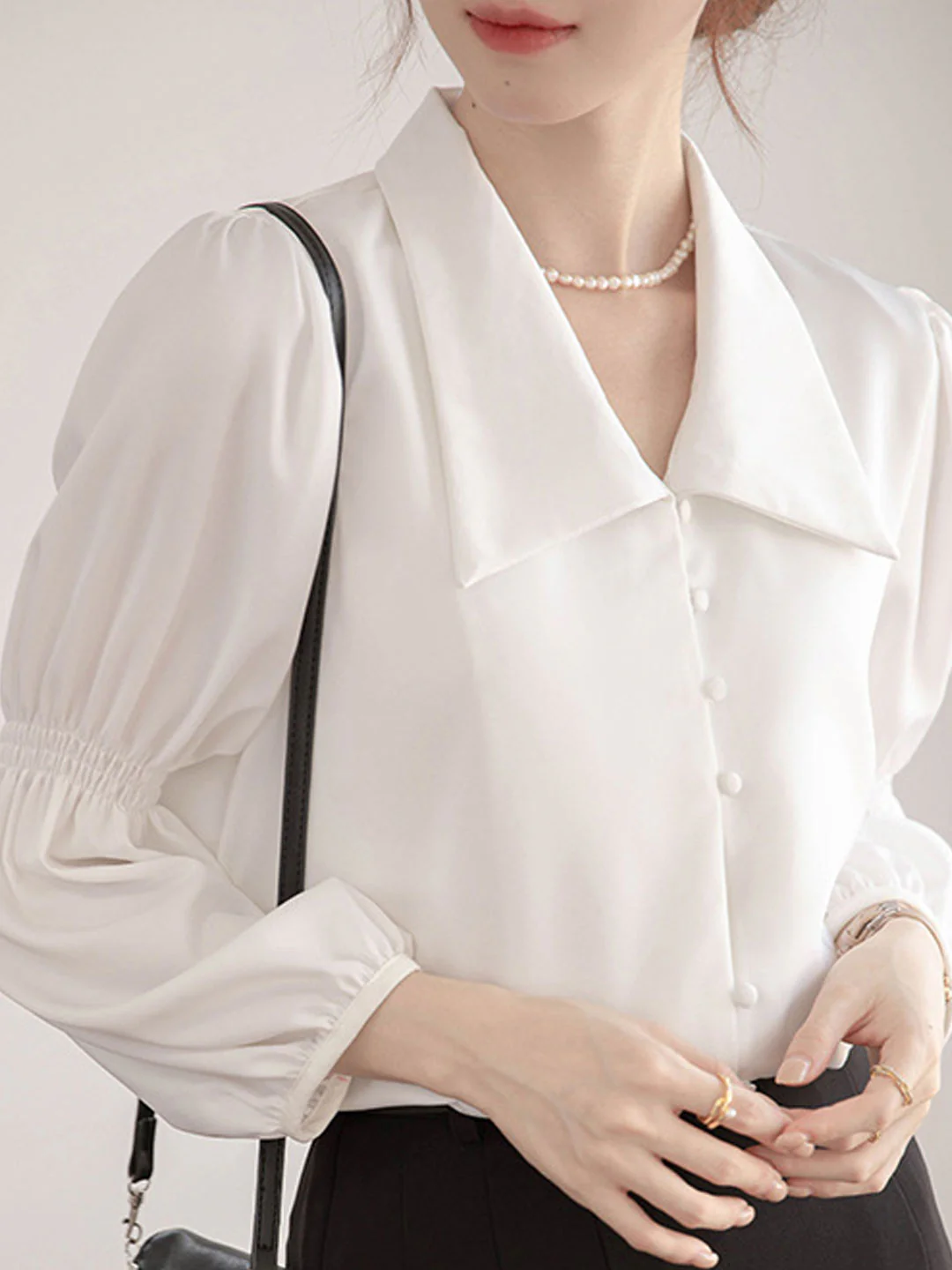 Elegant Lantern Sleeve Long Sleeve Lapel Blouse Top