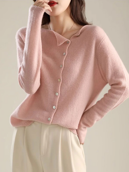 Women's Asymmetric Classic Crew Neck Knit Cardigan