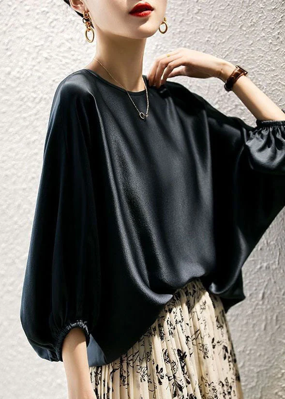 Women's Round Neck Oversized Slip Cover Silk Top Batwing Sleeve Summer