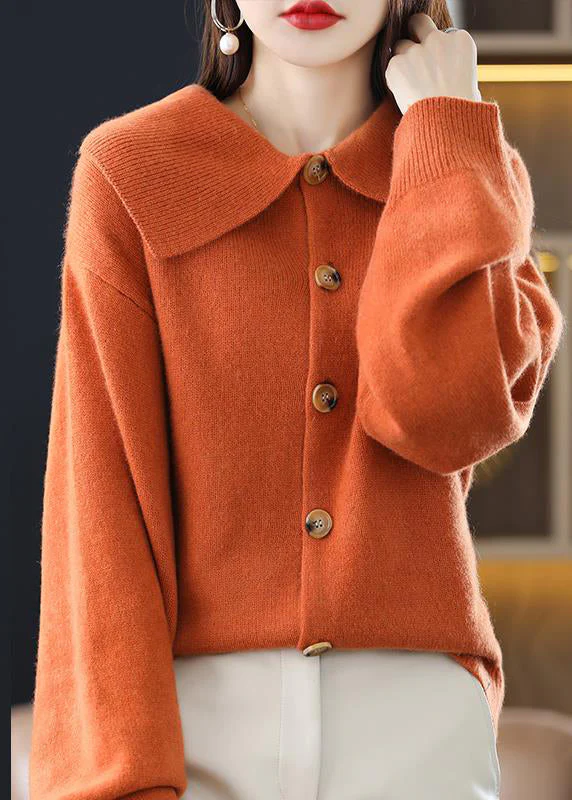 Elegant Peter Pan Collar Buttoned Solid Colour Cardigan Jacket