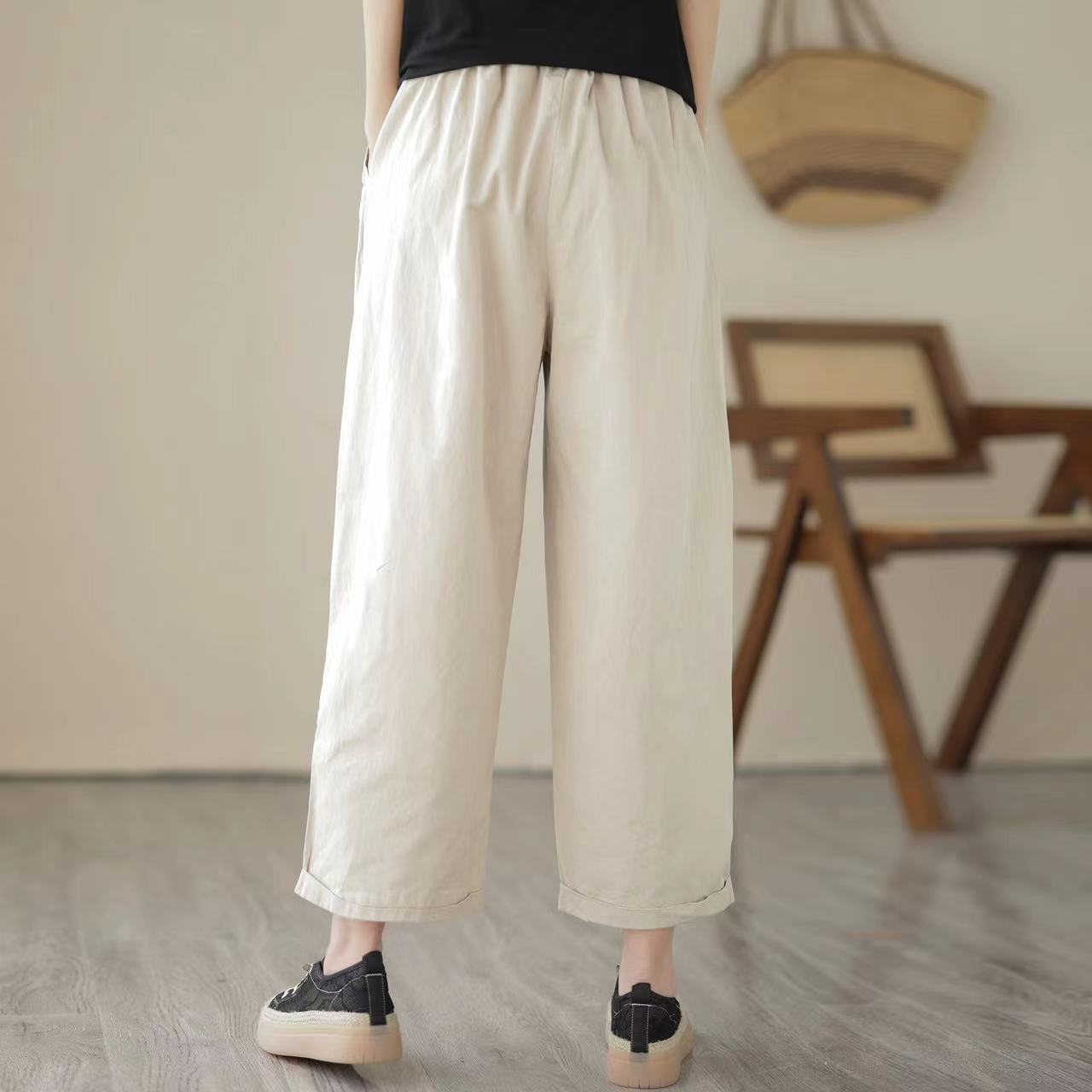 Casual Embroidered Patch Wide Leg Pants