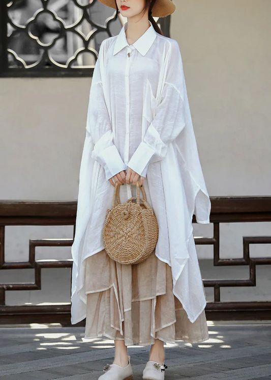 Casual Lapel Cardigan Asymmetric Cotton Shirt Long Sleeve