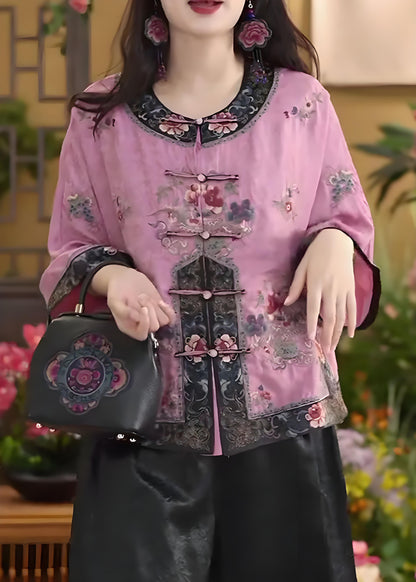 Chinese Style Pink Buttoned Cotton Top