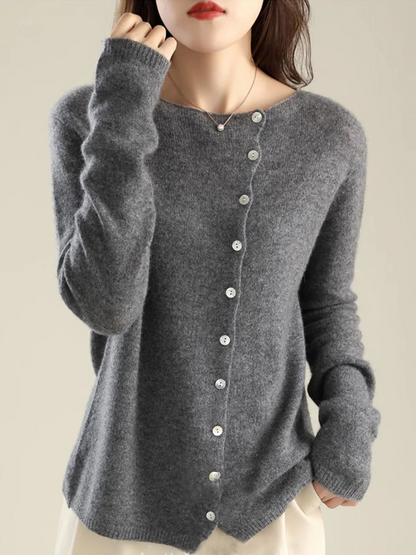 Elegant round neck knit long sleeve cardigan