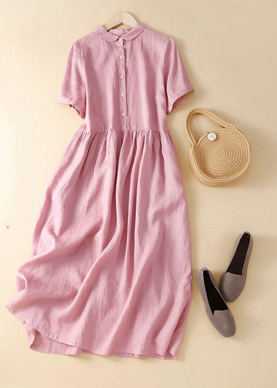 Elegant Lapel Button Down Short Sleeve Dress