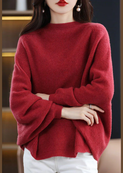 Elegant Crew Neck Oversized Wool Coat Top Bat Sleeve