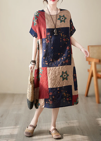 Loose Colorblocked Printed Dress Short Sleeve