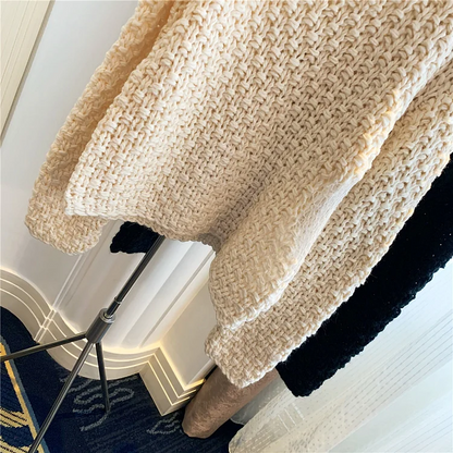 Loose Round Neck Hollow Knit Long Sleeve Sweater