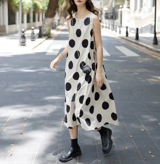 Women's Printed Dot Sleeveless Long Dresses