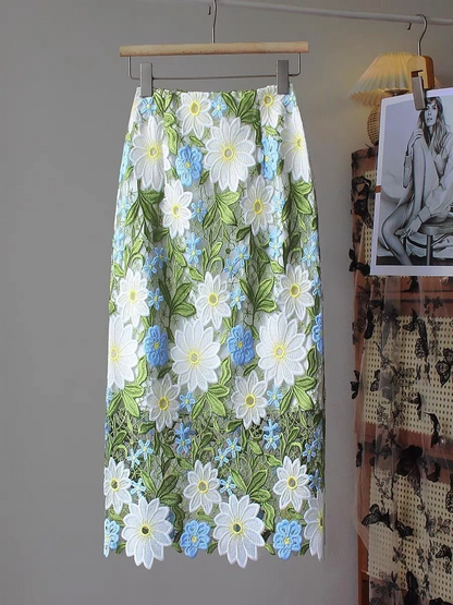 Women's Fashion Floral Embroidery Straight Skirt