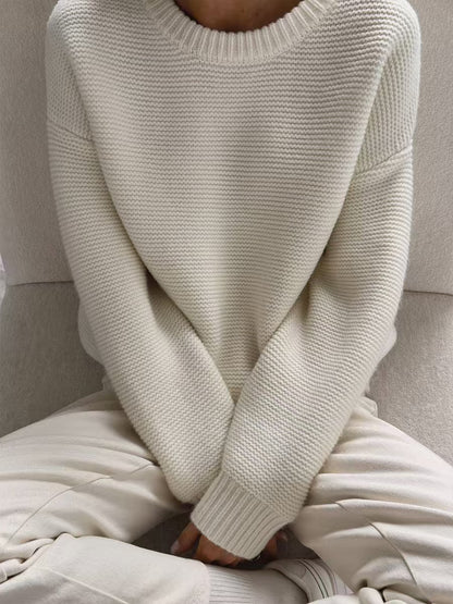 Round Neck Loose White Knitted Sweater