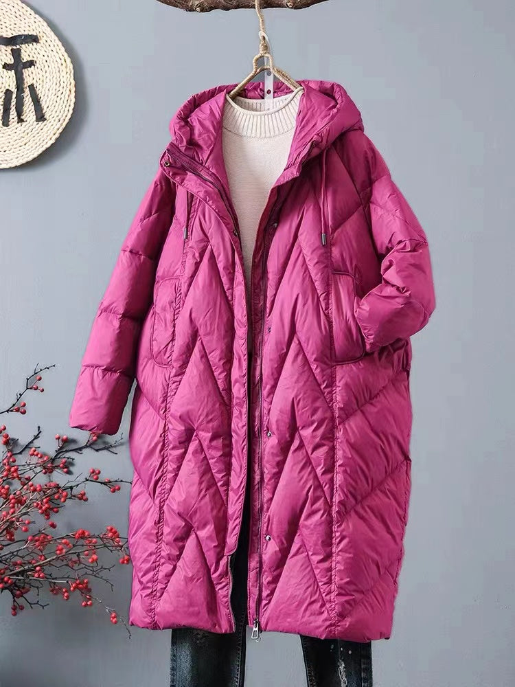 Loose Thickened Hooded Long Down Coat