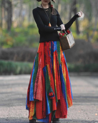 Bohemian Cotton Asymmetrical Colorful Peplum Skirt