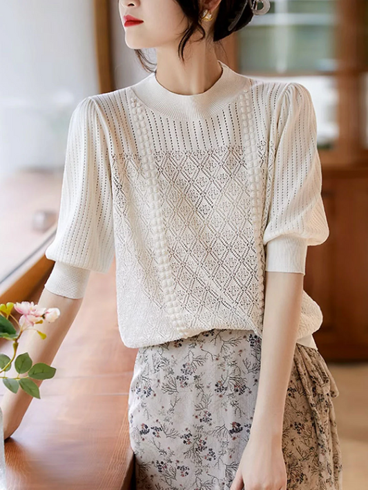 Elegant Lantern Sleeve Knit Top