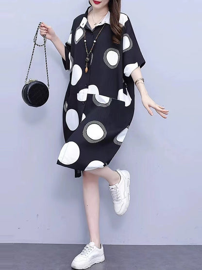 Loose Polka Dot Print Short Sleeve Shirt Dress