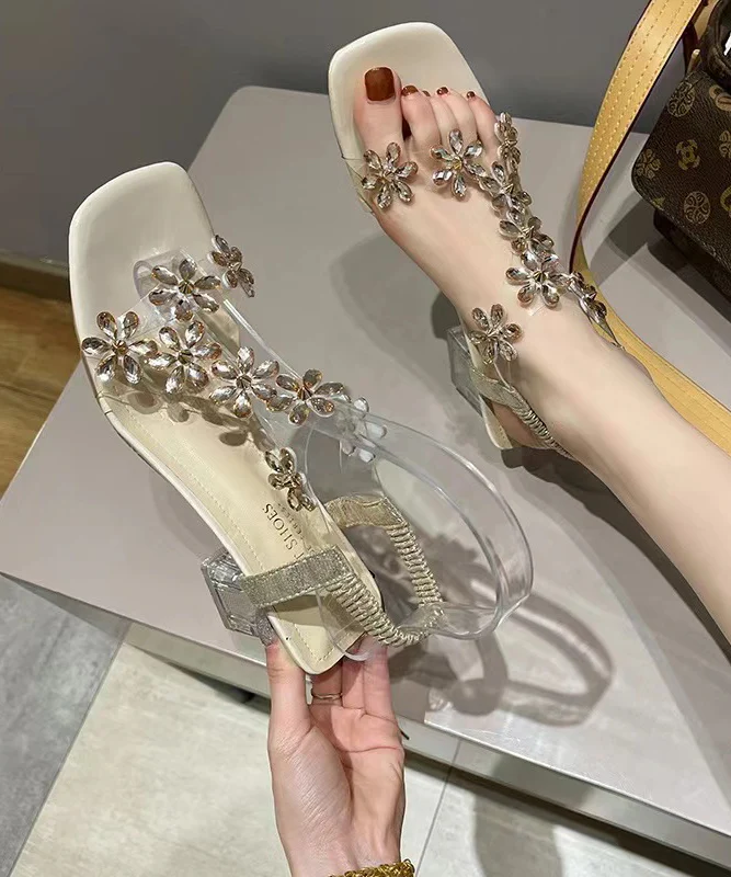 Chunky Heel Floral Patchwork Sandals Open Toe