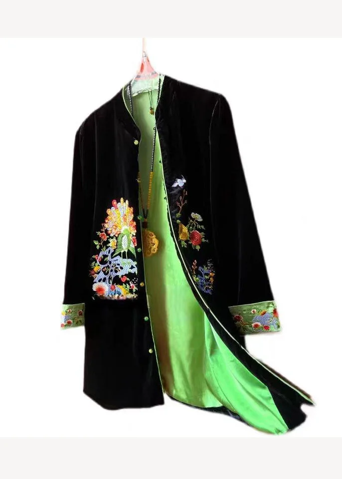 Chinese Style Standing Collar Embroidered Patchwork Velvet Jacket